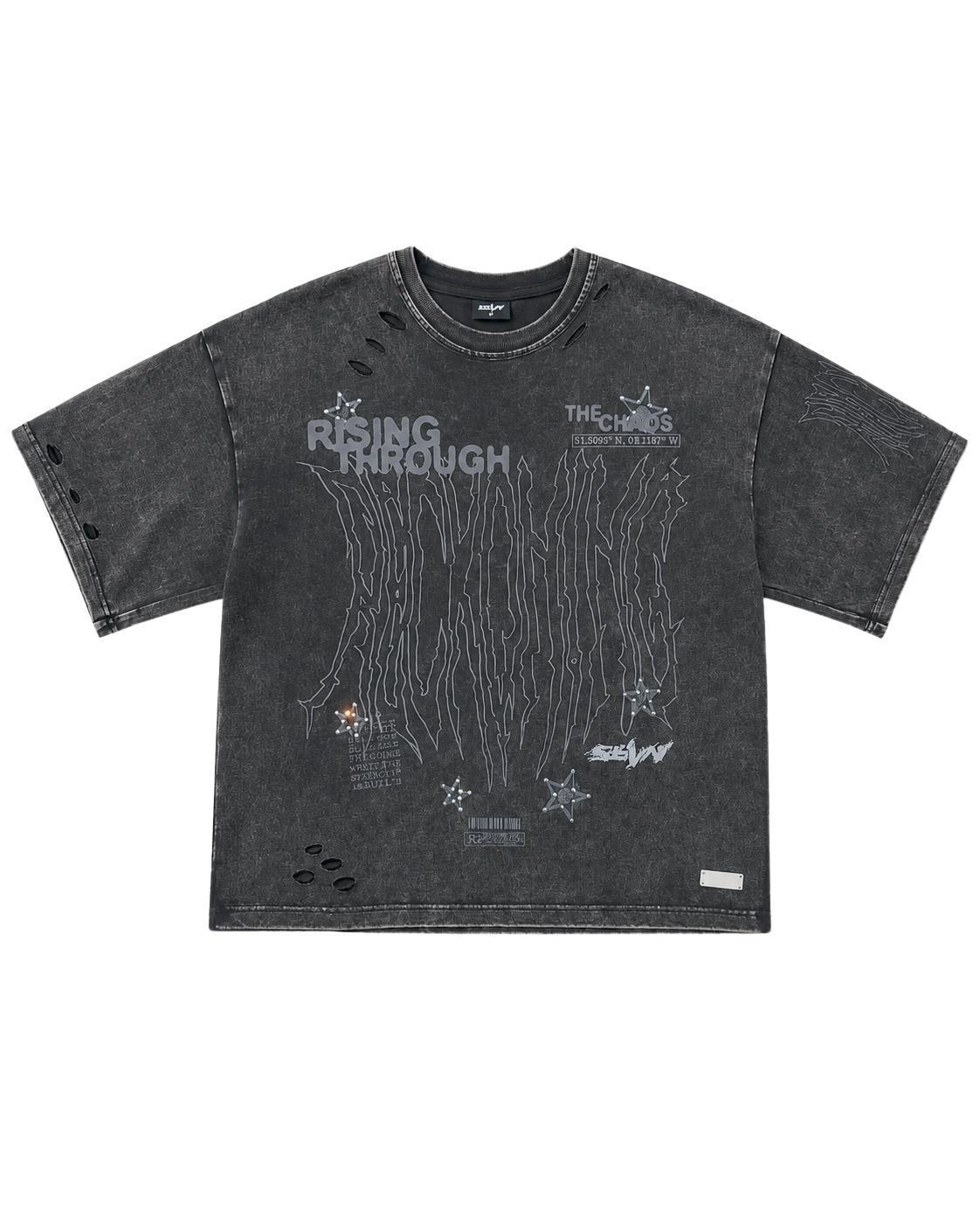 T-shirt SEVN Reckoning noir délavé oversize vue de face